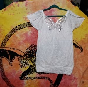 Lightweight  Plus Size Sequened Butterfly Shirt-Bobbie Brown-1X-pre-luved